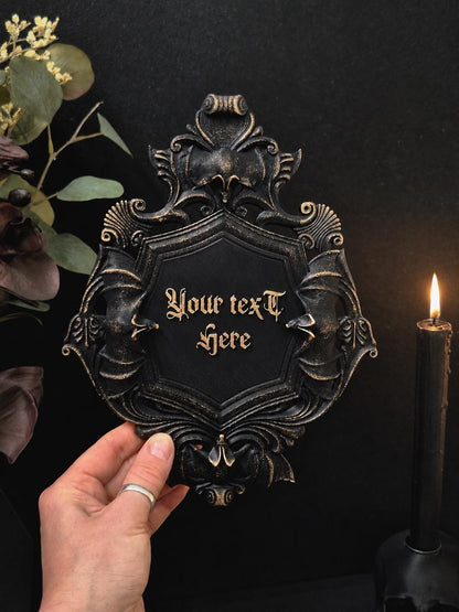 Custom Gothic Wall Plaque, Personalized 3D Printed Dark Home Decor, Victorian Bat Frame, Gothic Name Sign, Goth Gift