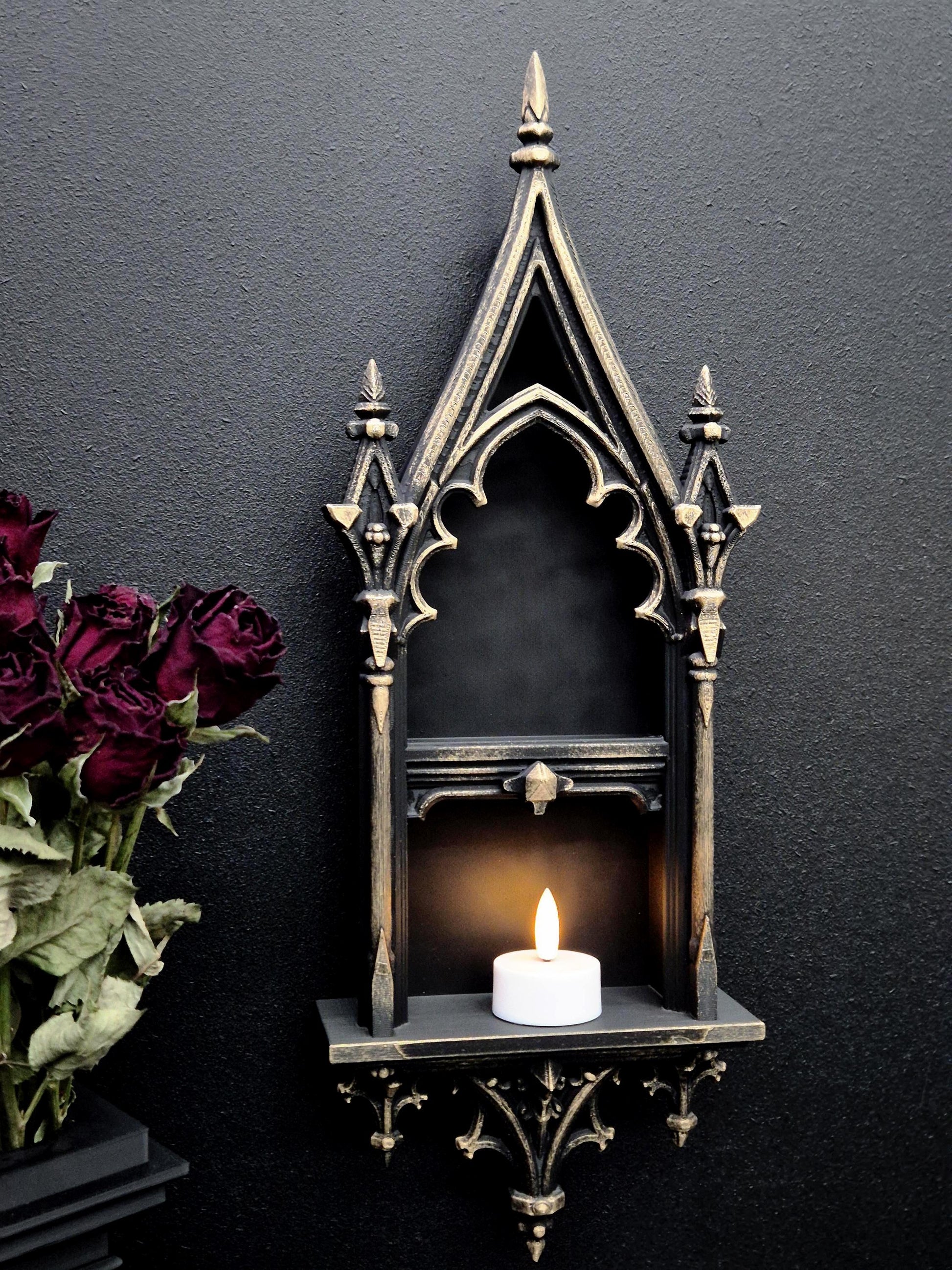 Gothic Cathedral Arch Shelf | 3D-Printed Gothic Wall Decor | Candle Holder & Jewelry Display | Dark Gothic Home, Medieval Gothic Decor