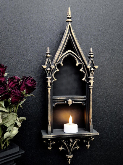 Gothic Cathedral Arch Shelf | 3D-Printed Gothic Wall Decor | Candle Holder & Jewelry Display | Dark Gothic Home, Medieval Gothic Decor