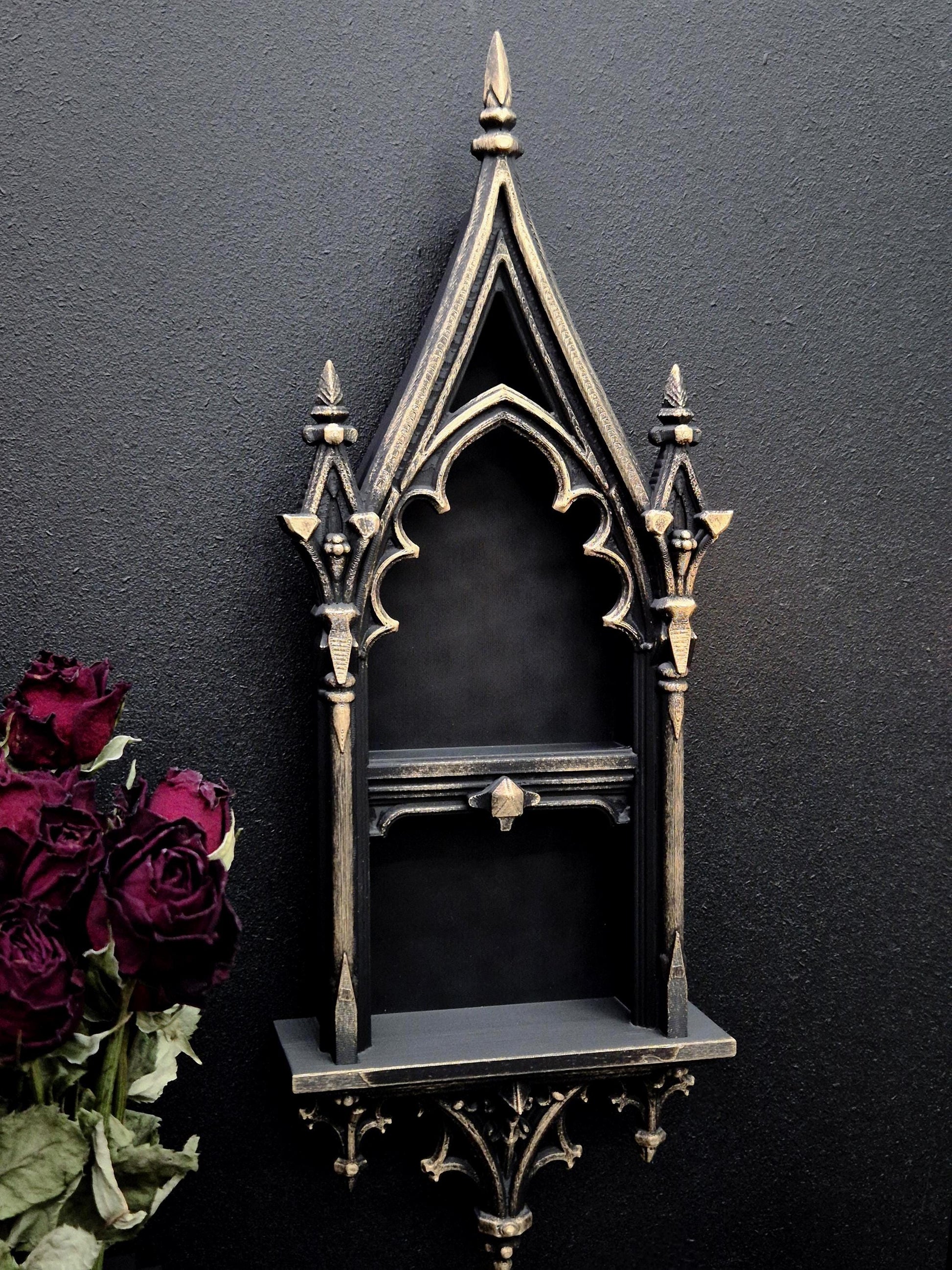 Gothic Cathedral Arch Shelf | 3D-Printed Gothic Wall Decor | Candle Holder & Jewelry Display | Dark Gothic Home, Medieval Gothic Decor