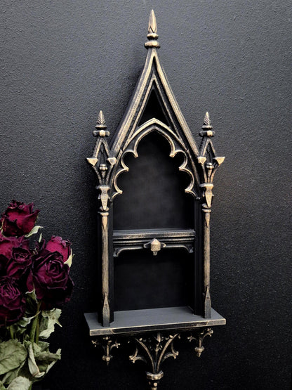 Gothic Cathedral Arch Shelf | 3D-Printed Gothic Wall Decor | Candle Holder & Jewelry Display | Dark Gothic Home, Medieval Gothic Decor