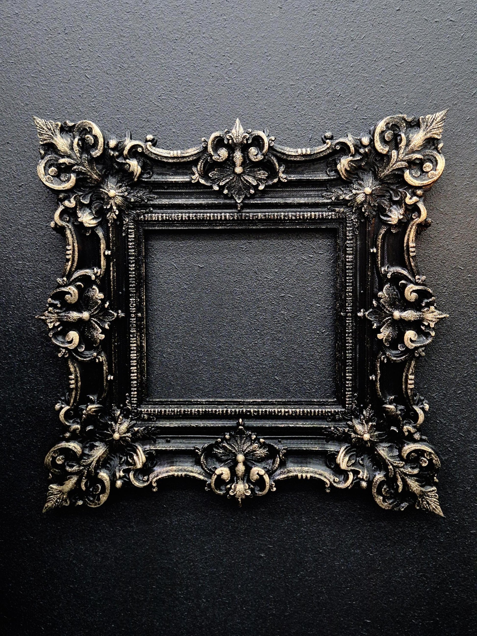 Rococo Picture Frame, Black Baroque Wall Decor, Ornate Victorian Photo Frame, 3D Printed Goth Home Decor | Goth Gift