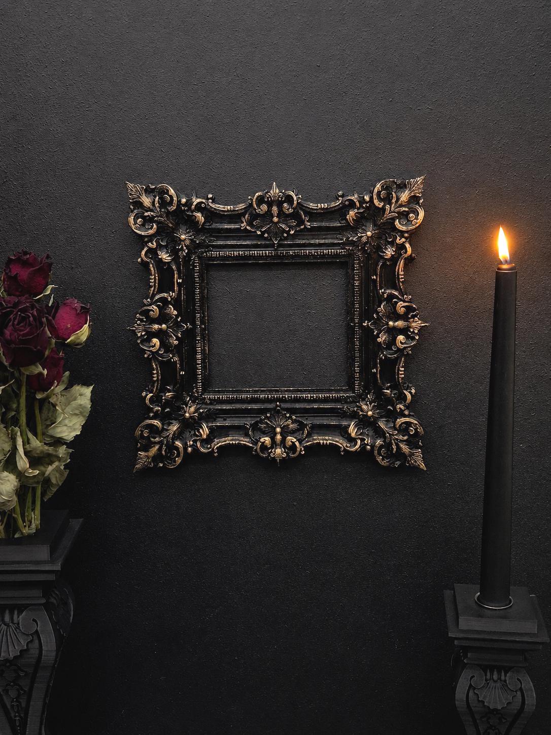 Rococo Picture Frame, Black Baroque Wall Decor, Ornate Victorian Photo Frame, 3D Printed Goth Home Decor | Goth Gift