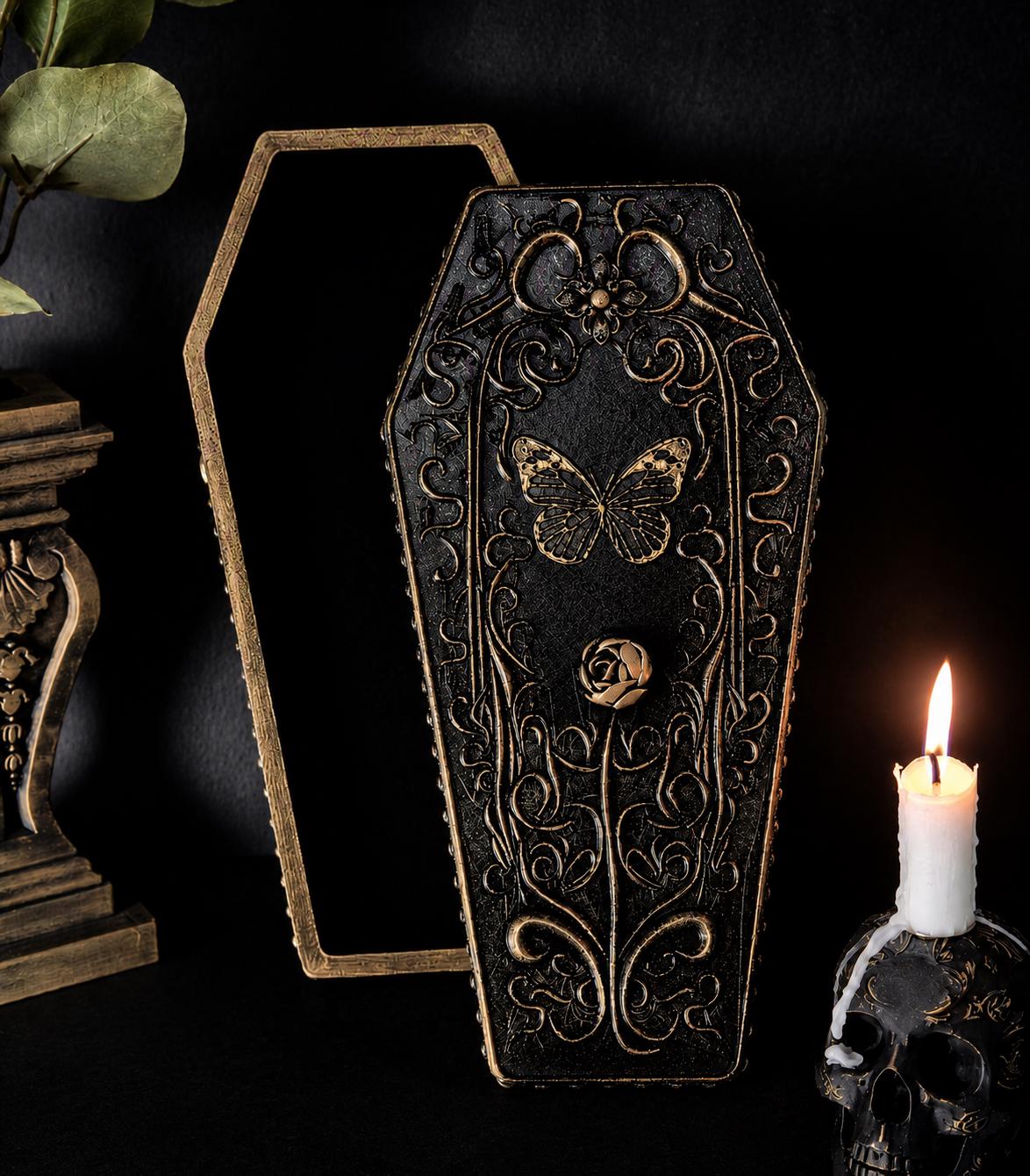 Gothic Coffin Jewelry Box, 3D Printed Butterfly Trinket Box, Moth Coffin Decor, Victorian Gothic Storage Box, Witchy Home Decor