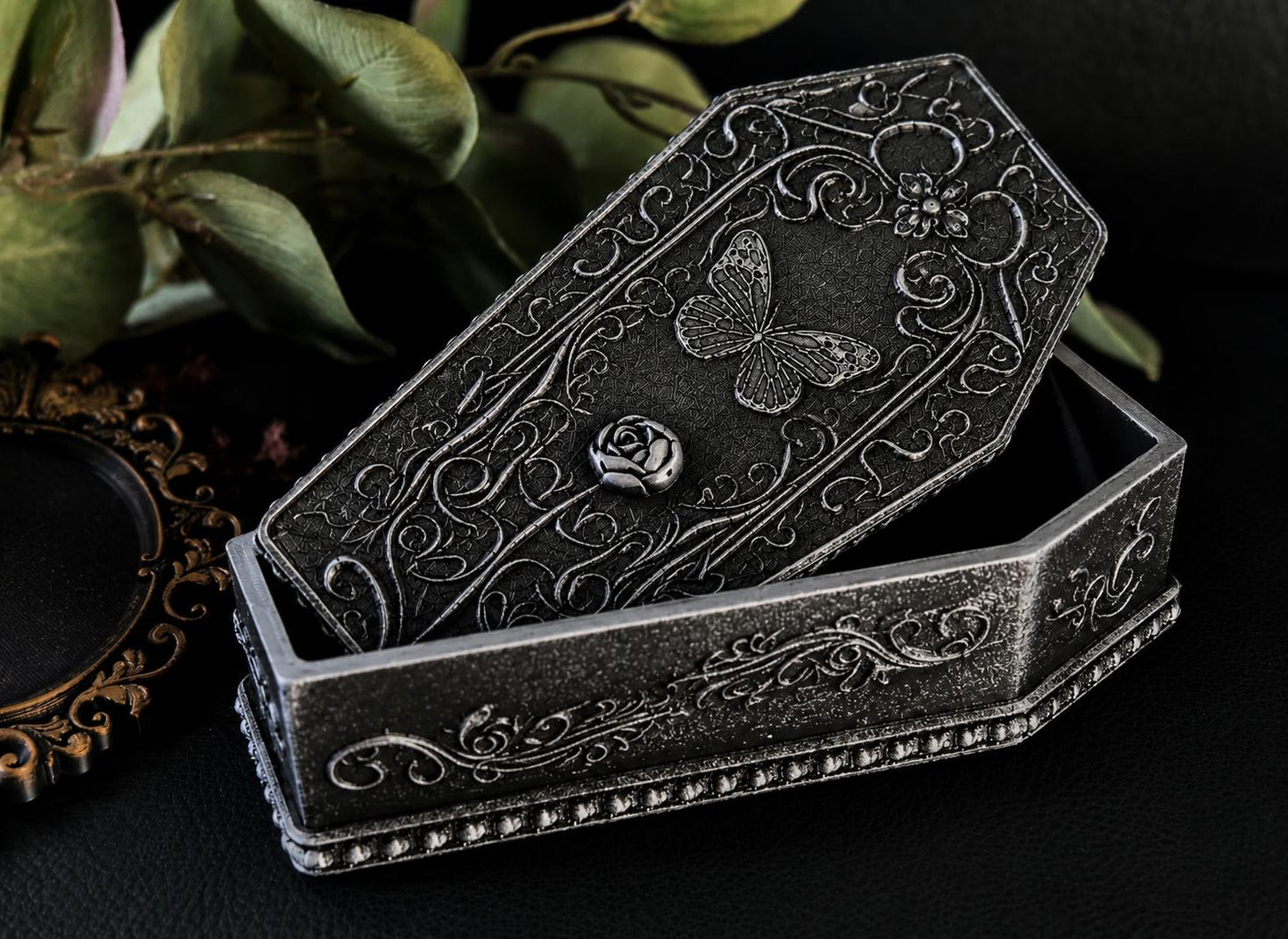 Gothic Coffin Jewelry Box, 3D Printed Butterfly Trinket Box, Moth Coffin Decor, Victorian Gothic Storage Box, Witchy Home Decor