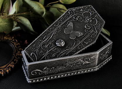 Gothic Coffin Jewelry Box, 3D Printed Butterfly Trinket Box, Moth Coffin Decor, Victorian Gothic Storage Box, Witchy Home Decor