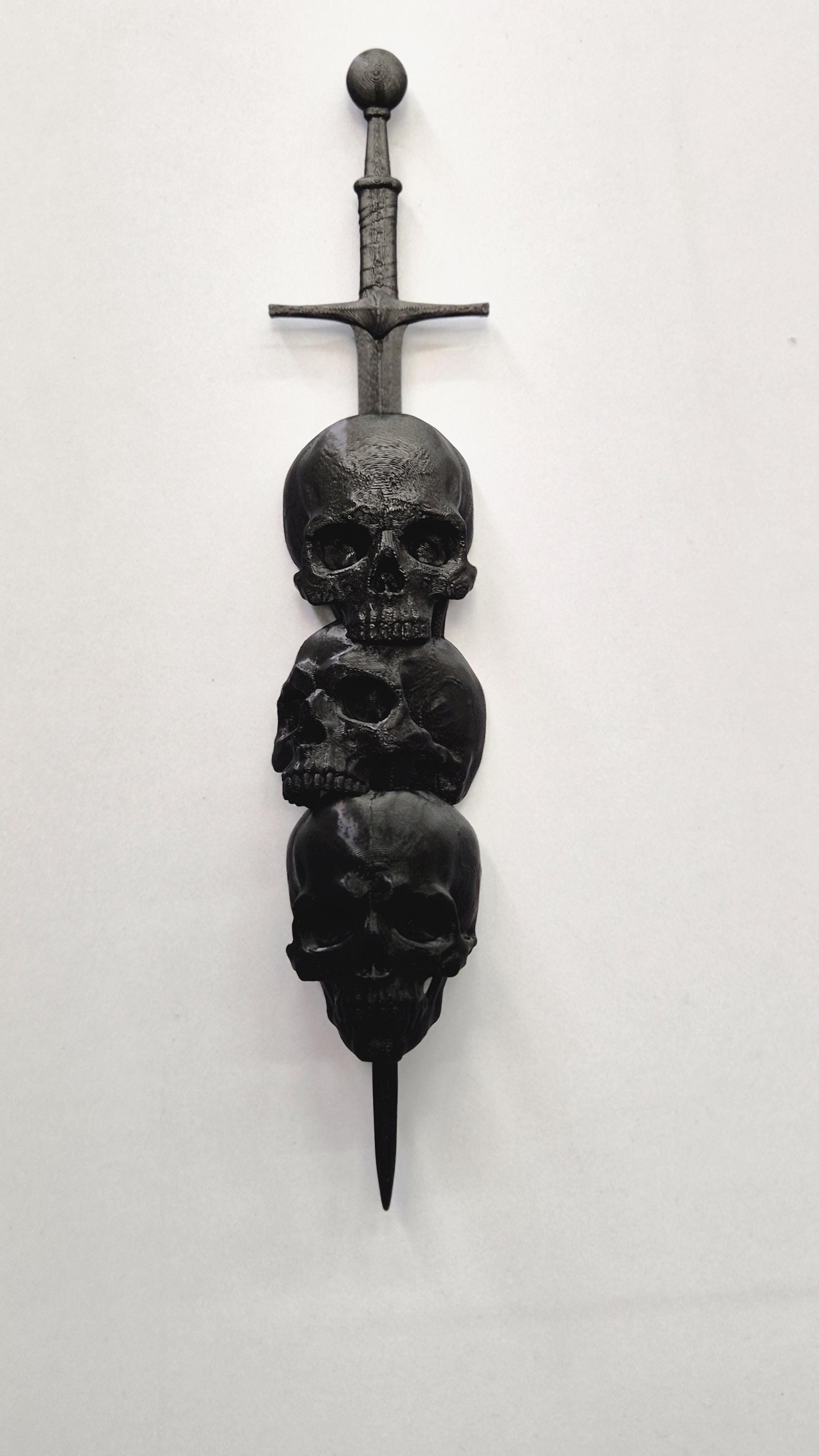 Gothic Skull Sword Wall Decor, 3D Printed Dark Fantasy Dagger Ornament, Black Skull Wall Hanging, Gothic Home Decor, Gothic Gallery Wall