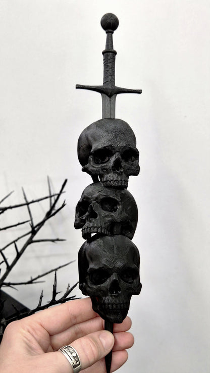 Gothic Skull Sword Wall Decor, 3D Printed Dark Fantasy Dagger Ornament, Black Skull Wall Hanging, Gothic Home Decor, Gothic Gallery Wall
