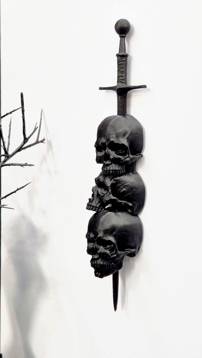 Gothic Skull Sword Wall Decor, 3D Printed Dark Fantasy Dagger Ornament, Black Skull Wall Hanging, Gothic Home Decor, Gothic Gallery Wall