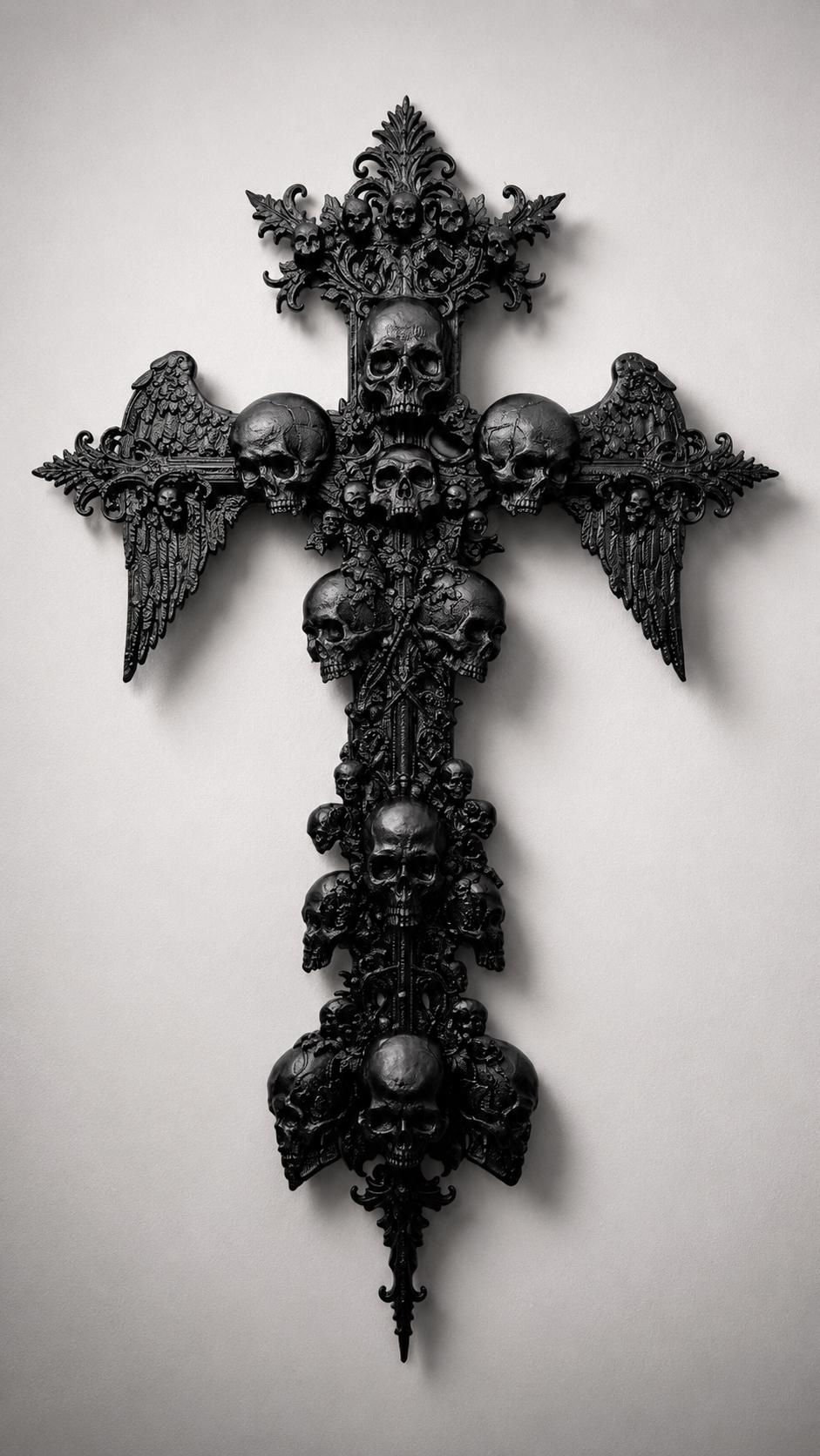 Gothic Skull Cross Wall Decor, 3D Printed Winged Skull Cross, Macabre Gothic Wall Art, Dark Academia Decor, Oddities Gift