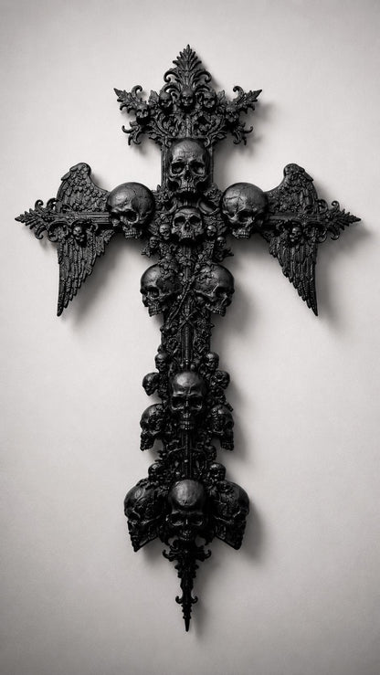 Gothic Skull Cross Wall Decor, 3D Printed Winged Skull Cross, Macabre Gothic Wall Art, Dark Academia Decor, Oddities Gift