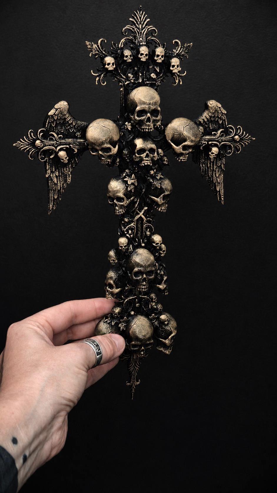 Gothic Skull Cross Wall Decor, 3D Printed Winged Skull Cross, Macabre Gothic Wall Art, Dark Academia Decor, Oddities Gift