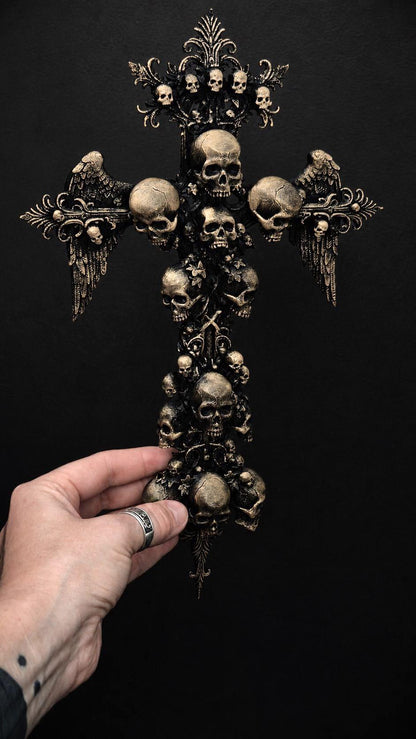 Gothic Skull Cross Wall Decor, 3D Printed Winged Skull Cross, Macabre Gothic Wall Art, Dark Academia Decor, Oddities Gift