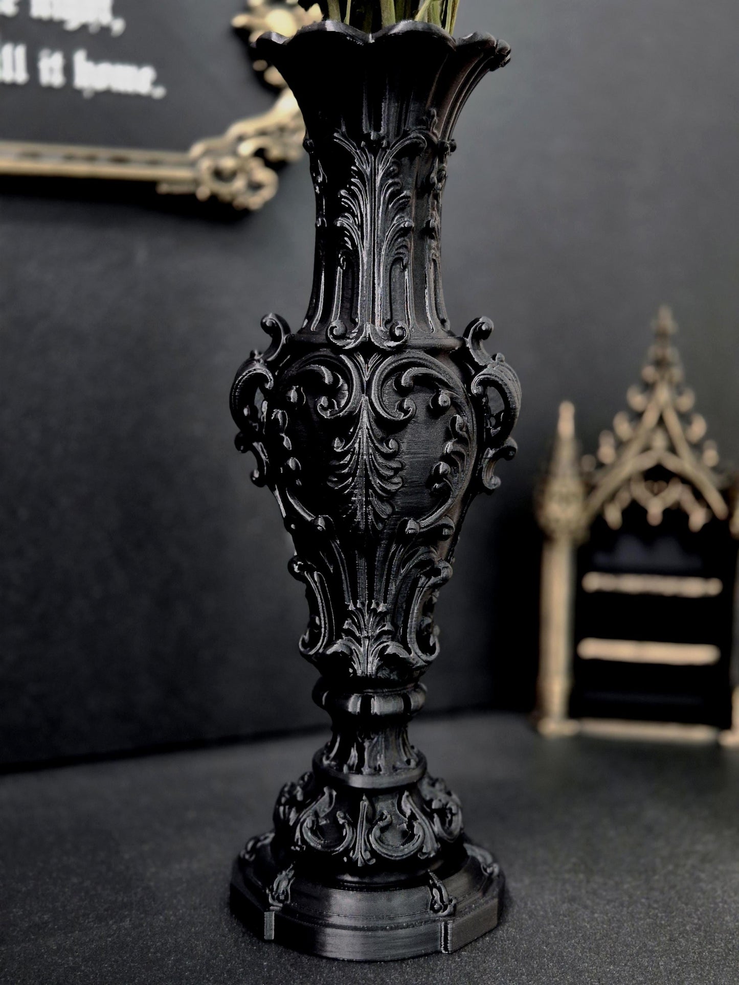 Gothic Baroque Vase – 3D Printed Victorian Vase for Dried Flowers, Gothic Home Decor, Dark Romantic Shelf Decor, Gothic Gift