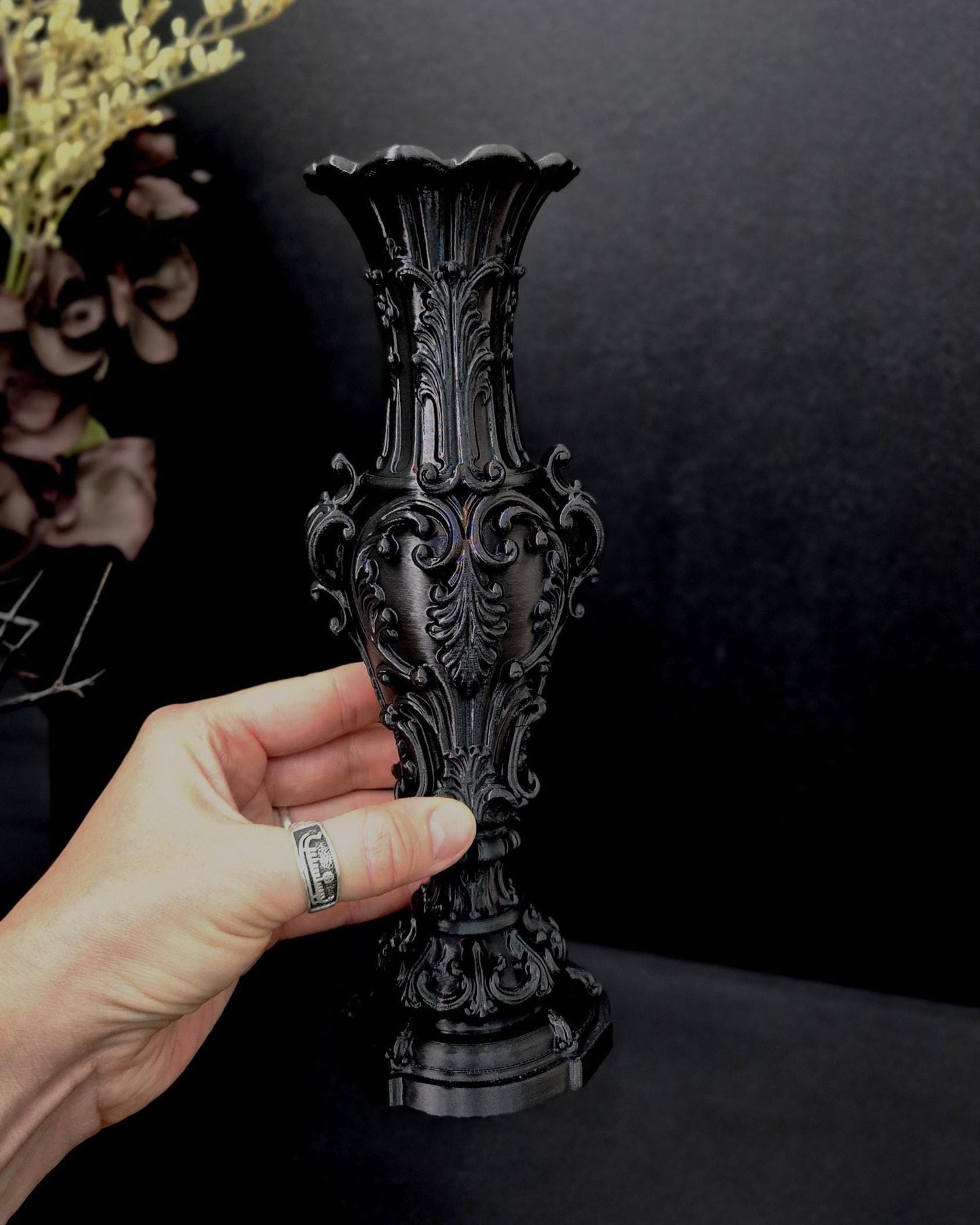Gothic Baroque Vase – 3D Printed Victorian Vase for Dried Flowers, Gothic Home Decor, Dark Romantic Shelf Decor, Gothic Gift