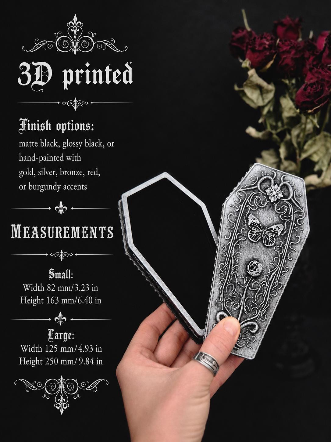 Gothic Coffin Jewelry Box, 3D Printed Butterfly Trinket Box, Moth Coffin Decor, Victorian Gothic Storage Box, Witchy Home Decor