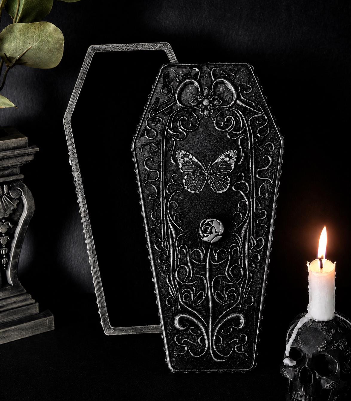 Gothic Coffin Jewelry Box, 3D Printed Butterfly Trinket Box, Moth Coffin Decor, Victorian Gothic Storage Box, Witchy Home Decor