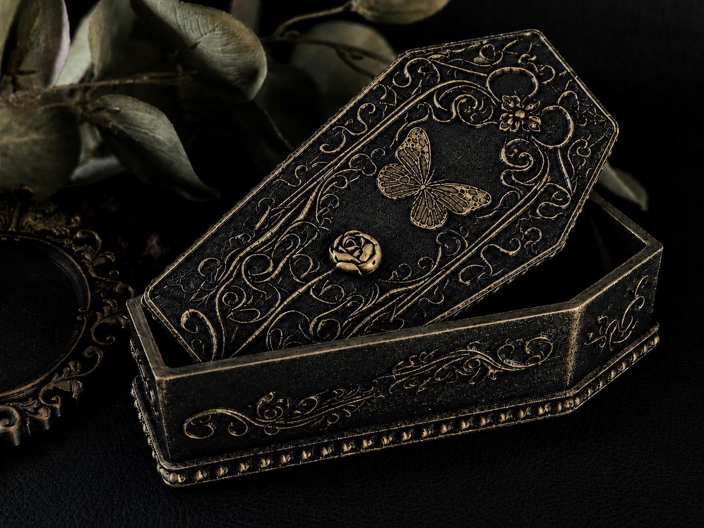 Gothic Coffin Jewelry Box, 3D Printed Butterfly Trinket Box, Moth Coffin Decor, Victorian Gothic Storage Box, Witchy Home Decor