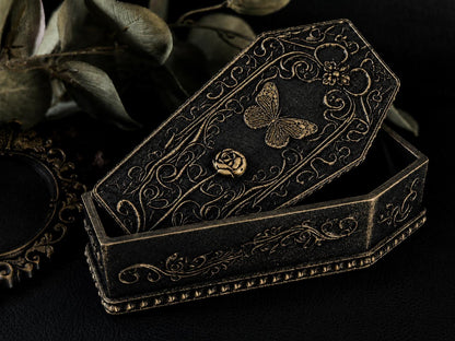 Gothic Coffin Jewelry Box, 3D Printed Butterfly Trinket Box, Moth Coffin Decor, Victorian Gothic Storage Box, Witchy Home Decor