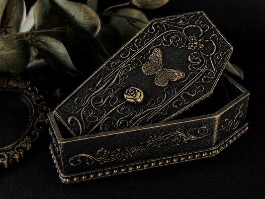 Gothic Coffin Jewelry Box, 3D Printed Butterfly Trinket Box, Moth Coffin Decor, Victorian Gothic Storage Box, Witchy Home Decor