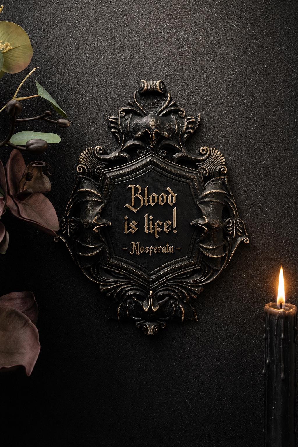 Gothic Wall Nosferatu Plaque | Goth Vampire Bat Art | Victorian Gothic Home Decor | 3D Printed Gothic Wall Sign | Dark Gothic Gallery Wall