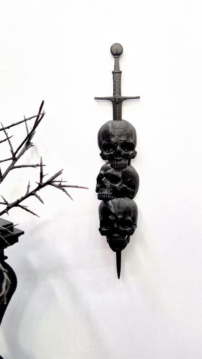 Gothic Skull Sword Wall Decor, 3D Printed Dark Fantasy Dagger Ornament, Black Skull Wall Hanging, Gothic Home Decor, Gothic Gallery Wall