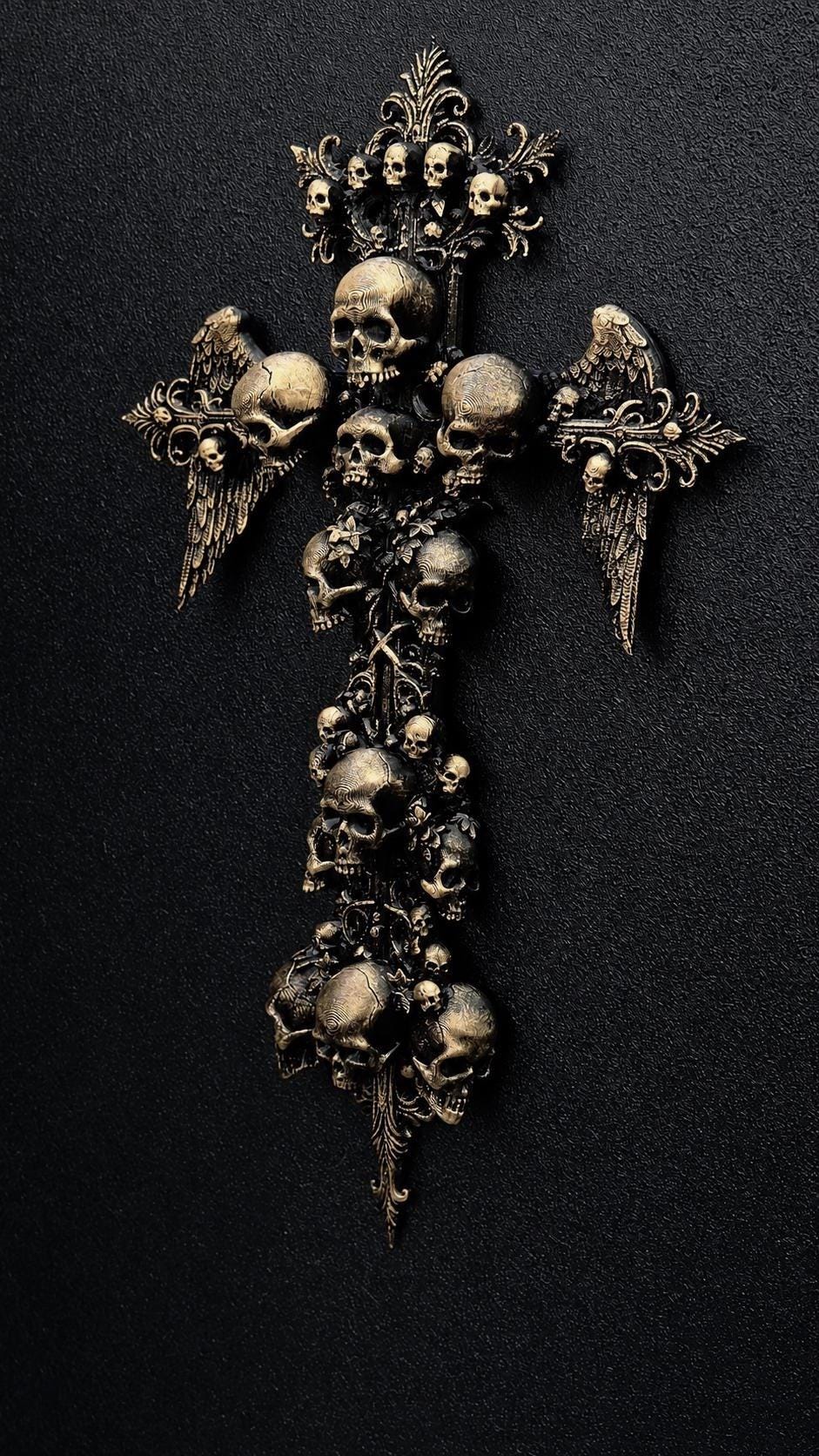 Gothic Skull Cross Wall Decor, 3D Printed Winged Skull Cross, Macabre Gothic Wall Art, Dark Academia Decor, Oddities Gift