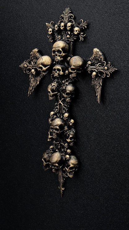 Gothic Skull Cross Wall Decor, 3D Printed Winged Skull Cross, Macabre Gothic Wall Art, Dark Academia Decor, Oddities Gift