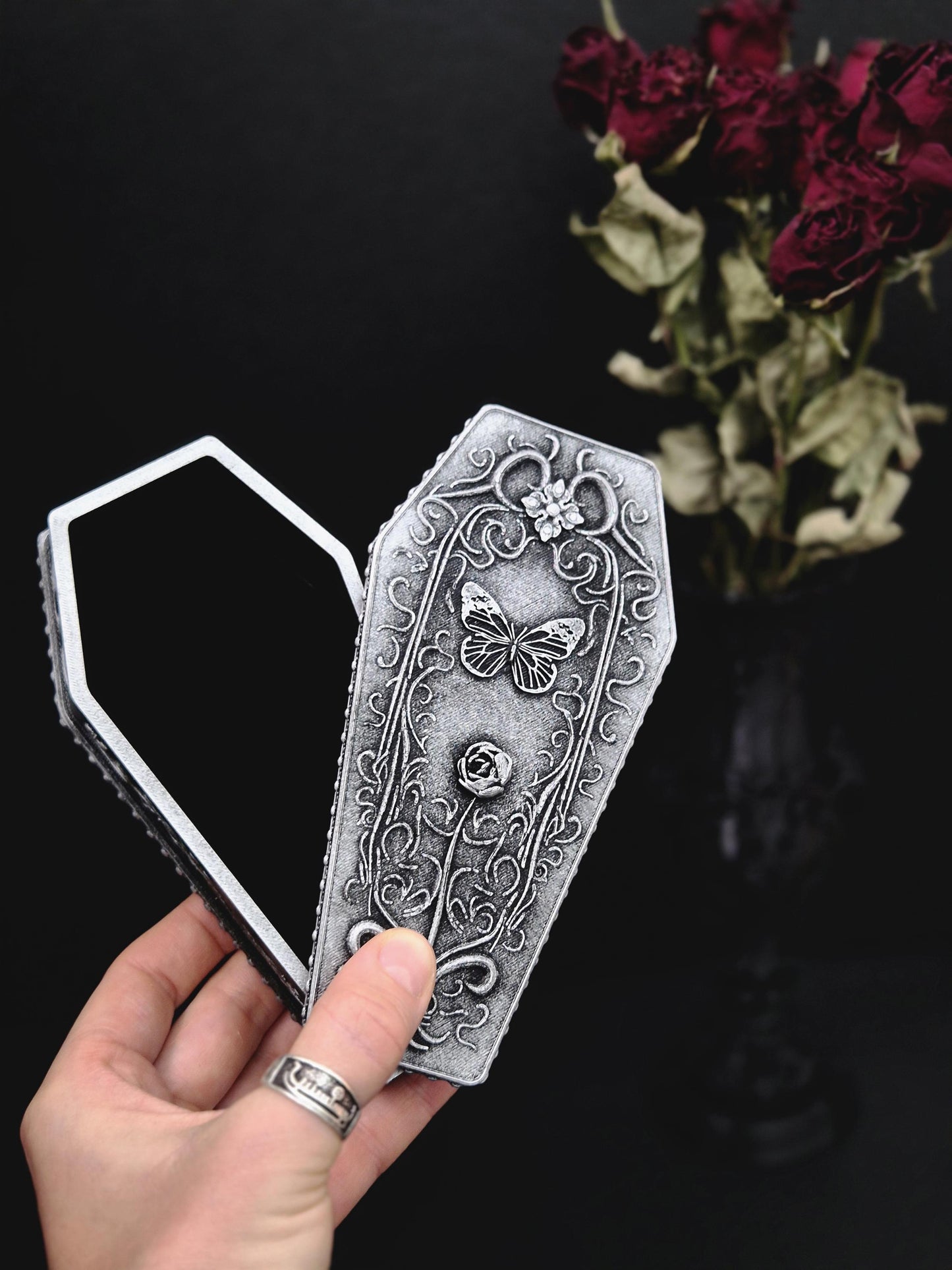 Gothic Coffin Jewelry Box, 3D Printed Butterfly Trinket Box, Moth Coffin Decor, Victorian Gothic Storage Box, Witchy Home Decor