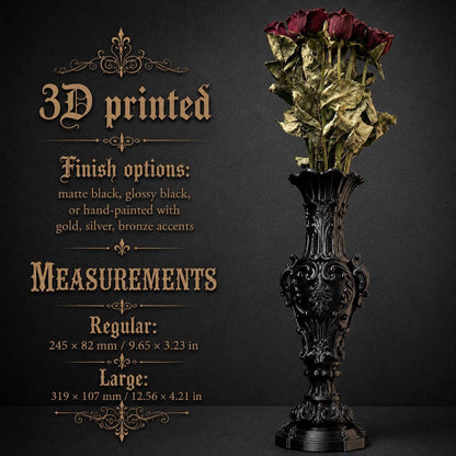 Gothic Baroque Vase – 3D Printed Victorian Vase for Dried Flowers, Gothic Home Decor, Dark Romantic Shelf Decor, Gothic Gift