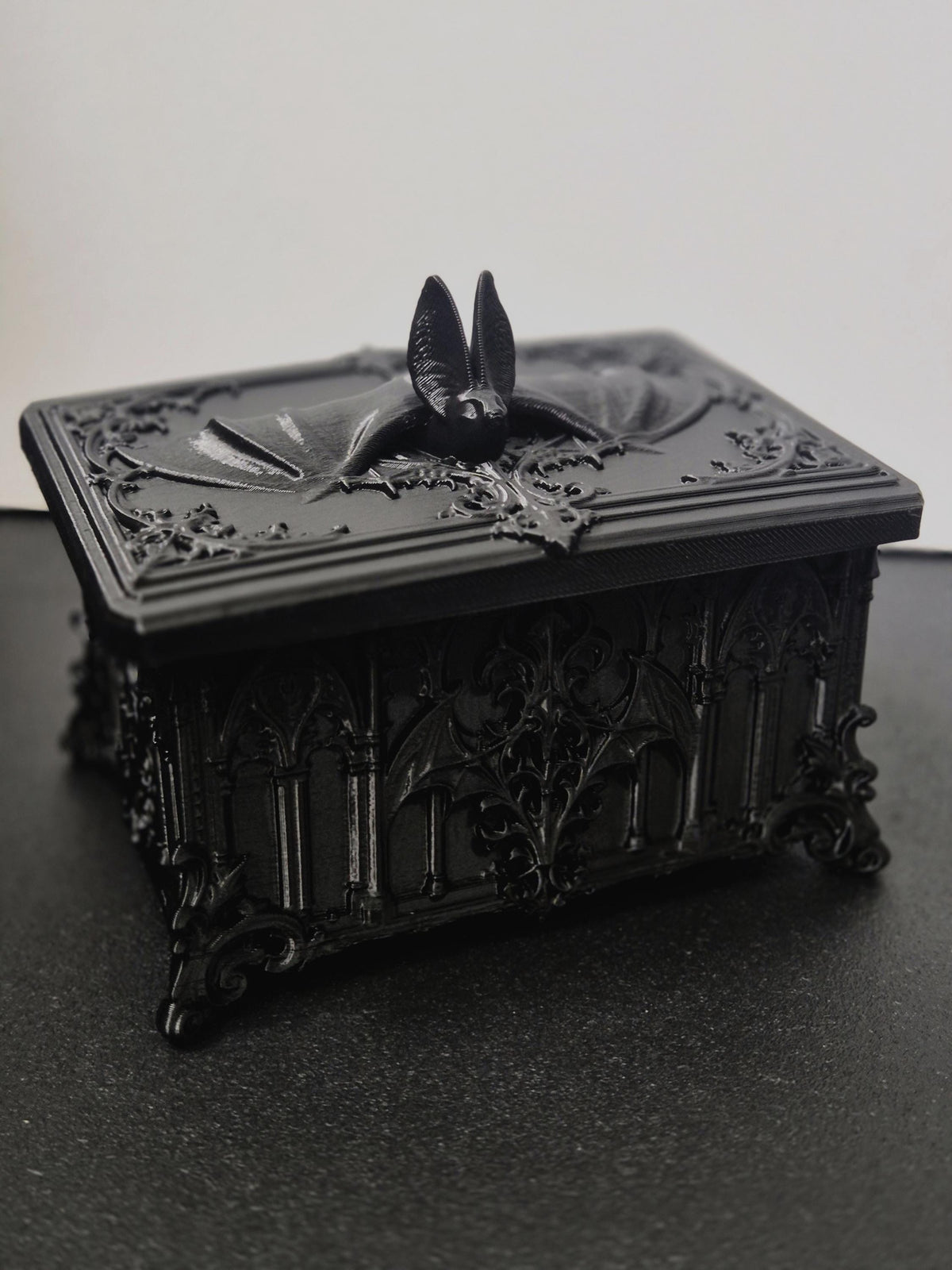 Gothic Bat Box, 3D Printed Vampire Trinket Box, Black Coffin Style Jewelry Box, Dark Academia Decor, Goth Gift