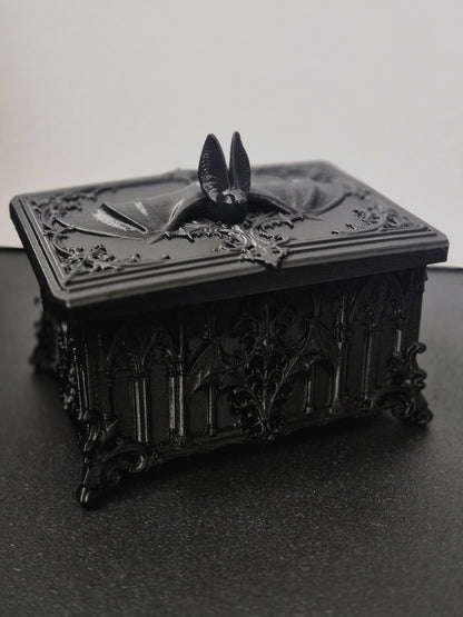 Gothic Bat Box, 3D Printed Vampire Trinket Box, Black Coffin Style Jewelry Box, Dark Academia Decor, Goth Gift