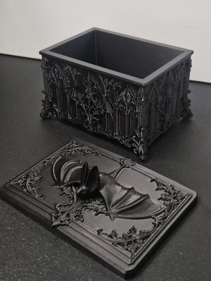 Gothic Bat Box, 3D Printed Vampire Trinket Box, Black Coffin Style Jewelry Box, Dark Academia Decor, Goth Gift