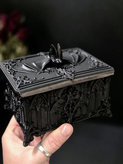 Gothic Bat Box, 3D Printed Vampire Trinket Box, Black Coffin Style Jewelry Box, Dark Academia Decor, Goth Gift