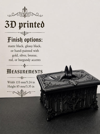 Gothic Bat Box, 3D Printed Vampire Trinket Box, Black Coffin Style Jewelry Box, Dark Academia Decor, Goth Gift