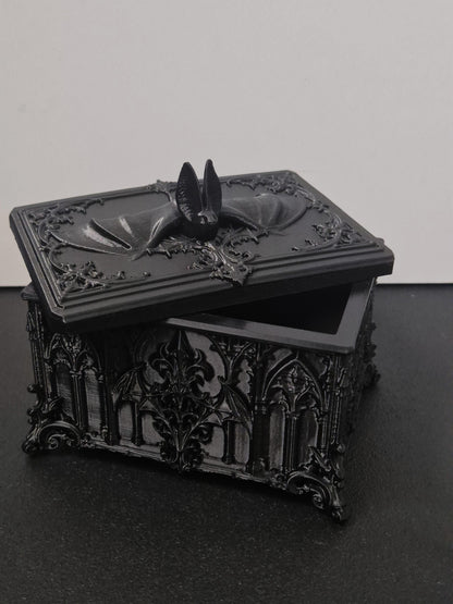 Gothic Bat Box, 3D Printed Vampire Trinket Box, Black Coffin Style Jewelry Box, Dark Academia Decor, Goth Gift