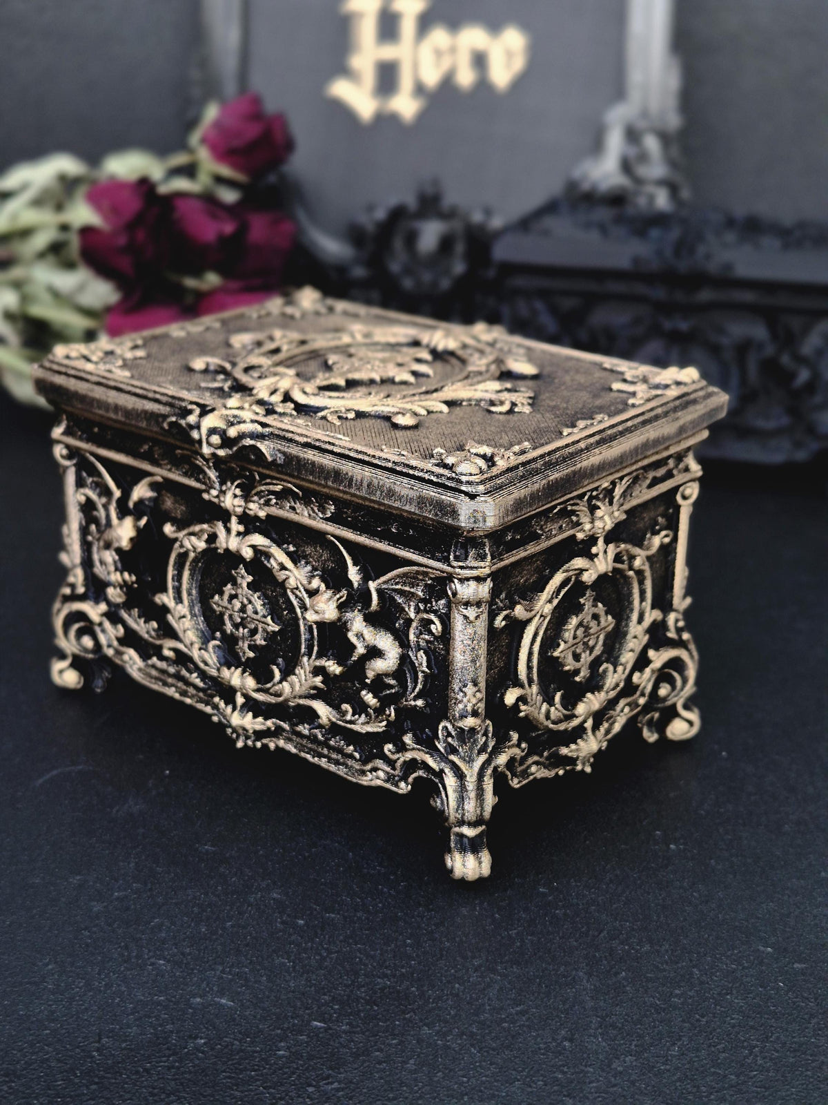 Gargoyle Jewelry Box, Gothic Casket, Baroque Trinket Box, Rococo Keepsake Box, 3D Printed Gothic Decor, Dark Romantic Gift
