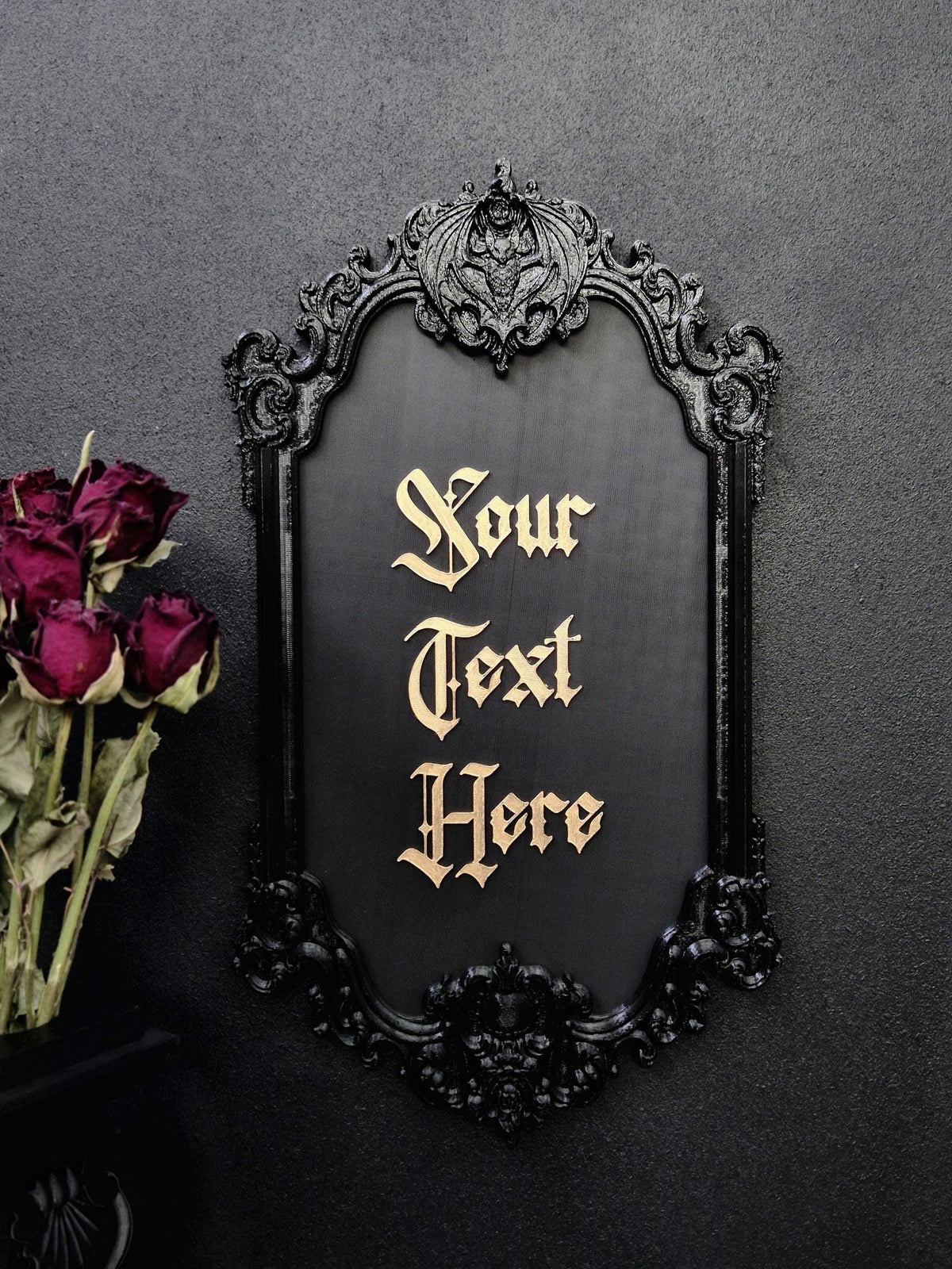 Custom Victorian Gothic Bat Wall Plaque, Personalized 3D Printed Dark Home Decor, Custom Quote Frame, Gothic Name Sign, Goth Gift