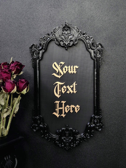 Custom Victorian Gothic Bat Wall Plaque, Personalized 3D Printed Dark Home Decor, Custom Quote Frame, Gothic Name Sign, Goth Gift