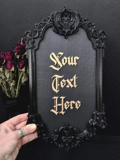 Custom Victorian Gothic Bat Wall Plaque, Personalized 3D Printed Dark Home Decor, Custom Quote Frame, Gothic Name Sign, Goth Gift