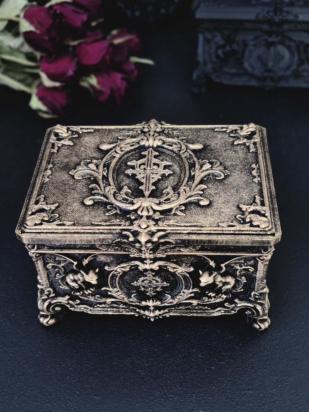 Gargoyle Jewelry Box, Gothic Casket, Baroque Trinket Box, Rococo Keepsake Box, 3D Printed Gothic Decor, Dark Romantic Gift