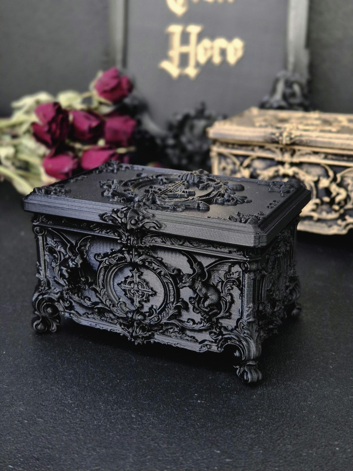 Gargoyle Jewelry Box, Gothic Casket, Baroque Trinket Box, Rococo Keepsake Box, 3D Printed Gothic Decor, Dark Romantic Gift