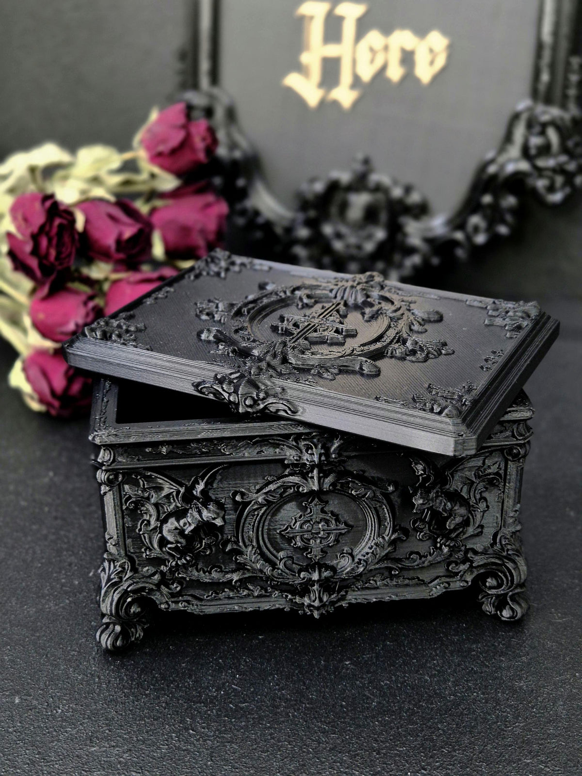 Gargoyle Jewelry Box, Gothic Casket, Baroque Trinket Box, Rococo Keepsake Box, 3D Printed Gothic Decor, Dark Romantic Gift