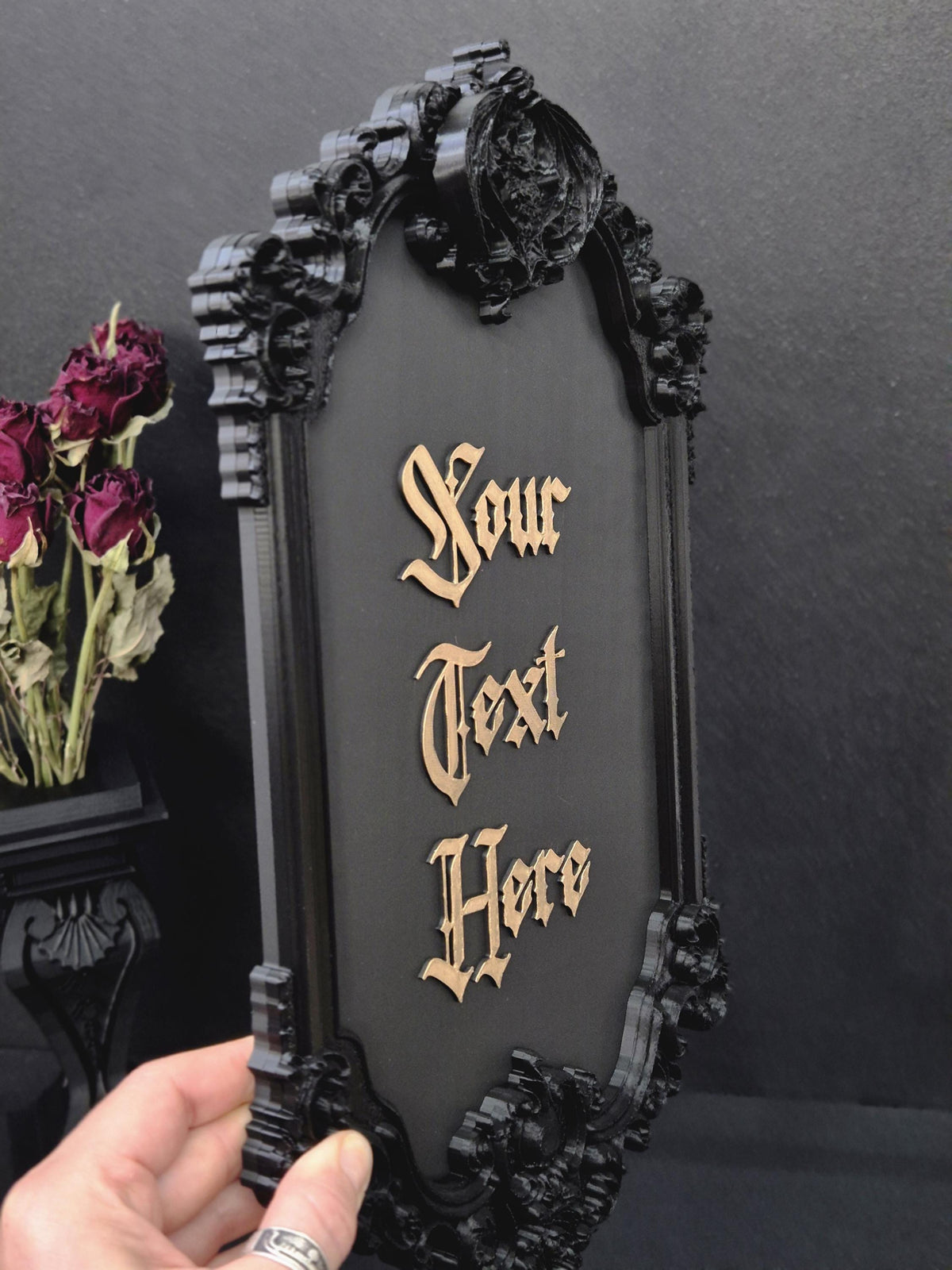Custom Victorian Gothic Bat Wall Plaque, Personalized 3D Printed Dark Home Decor, Custom Quote Frame, Gothic Name Sign, Goth Gift