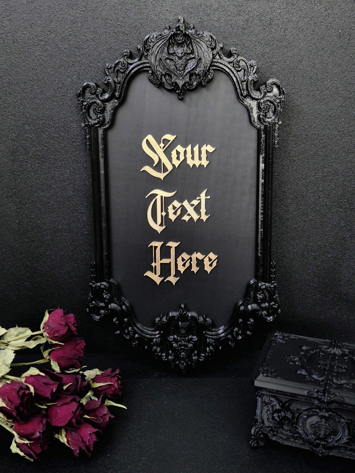 Custom Victorian Gothic Bat Wall Plaque, Personalized 3D Printed Dark Home Decor, Custom Quote Frame, Gothic Name Sign, Goth Gift