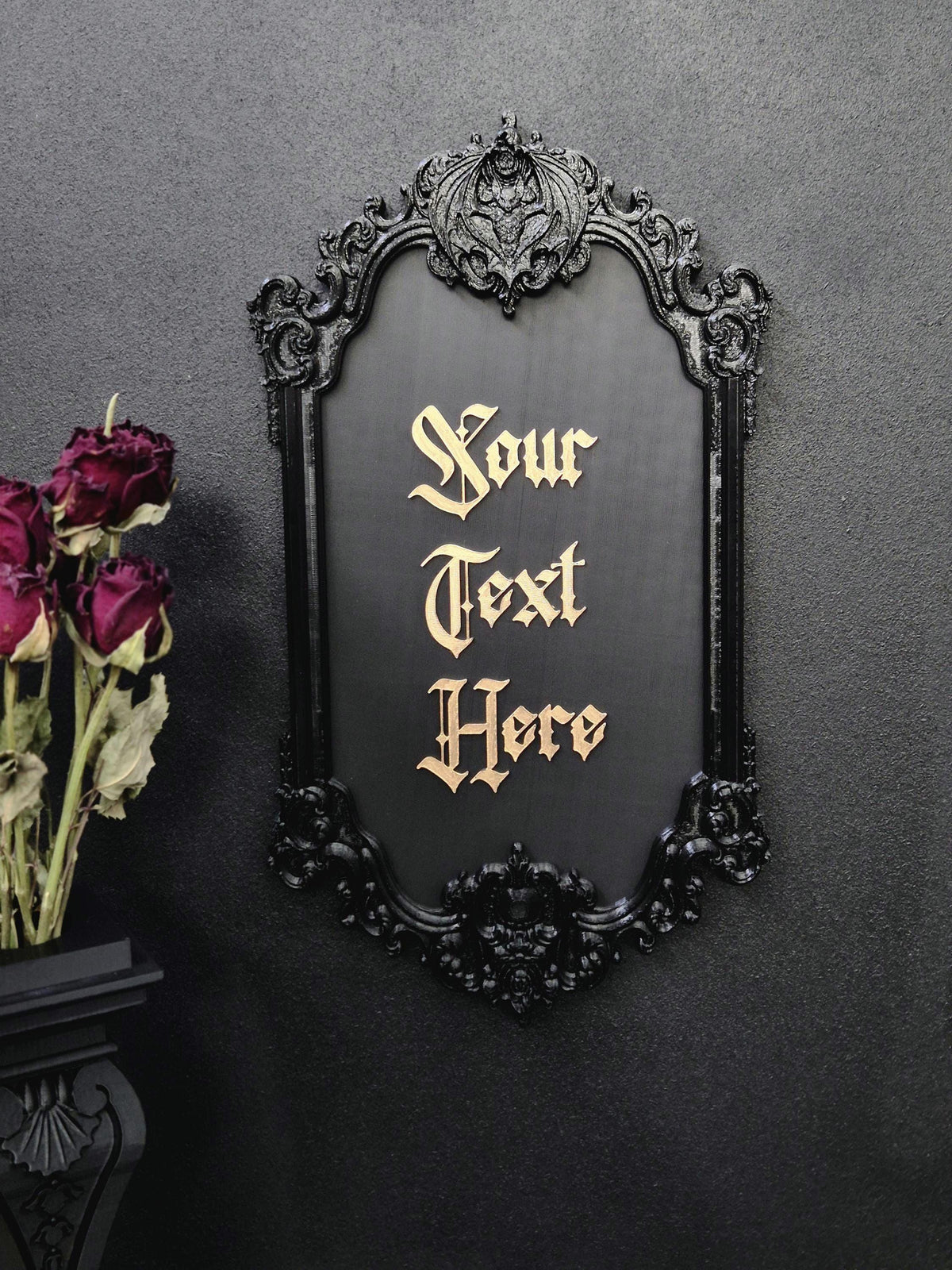 Custom Victorian Gothic Bat Wall Plaque, Personalized 3D Printed Dark Home Decor, Custom Quote Frame, Gothic Name Sign, Goth Gift