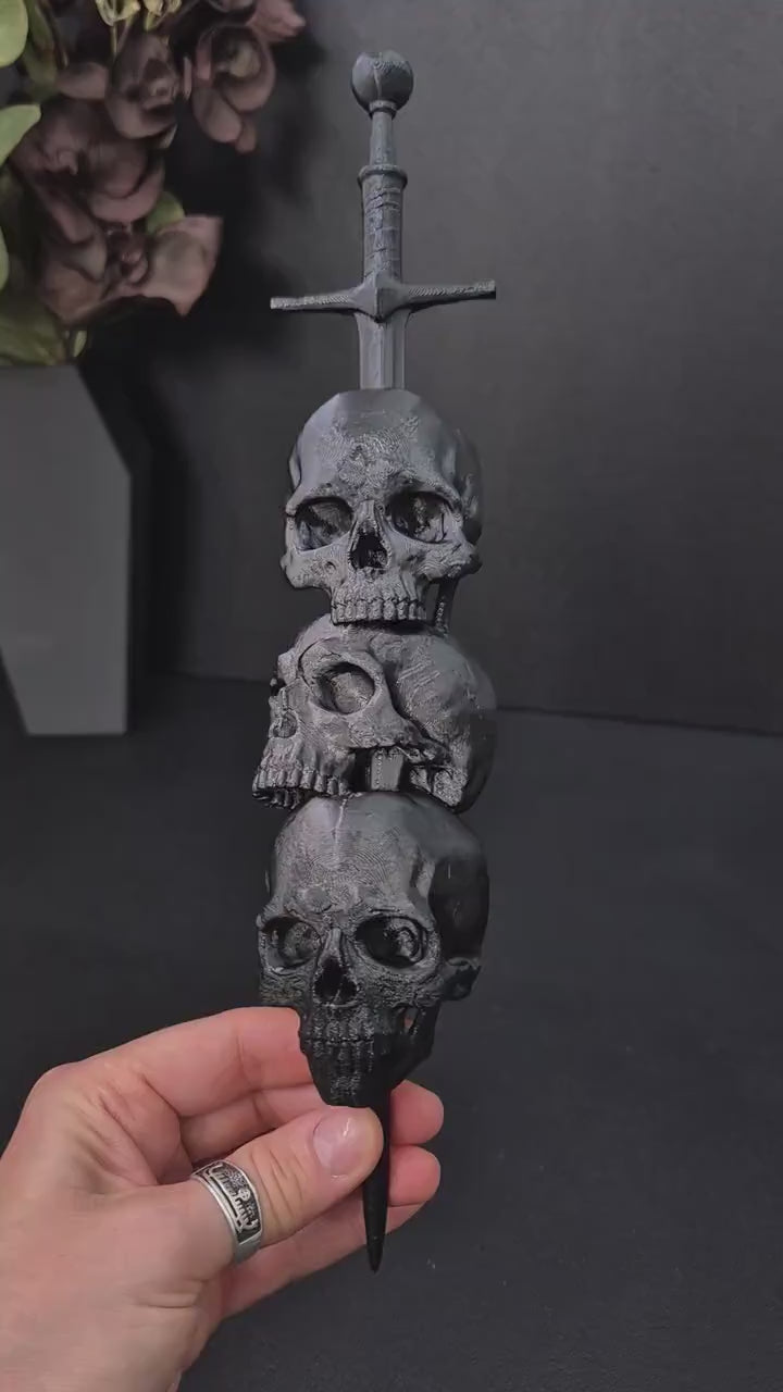 Gothic Skull Sword Wall Decor, 3D Printed Dark Fantasy Dagger Ornament, Black Skull Wall Hanging, Gothic Home Decor, Gothic Gallery Wall