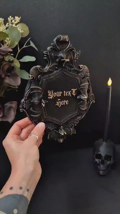 Custom Gothic Wall Plaque, Personalized 3D Printed Dark Home Decor, Victorian Bat Frame, Gothic Name Sign, Goth Gift