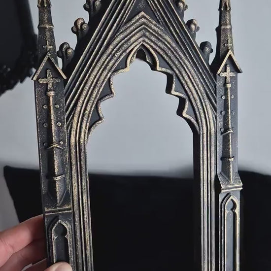 Gothic Cathedral Arch Wall Frame – 3D Printed Window Frame | Gothic Decor, Black or Hand Painted Gold/Silver | Gothic Revival Shelf Accent