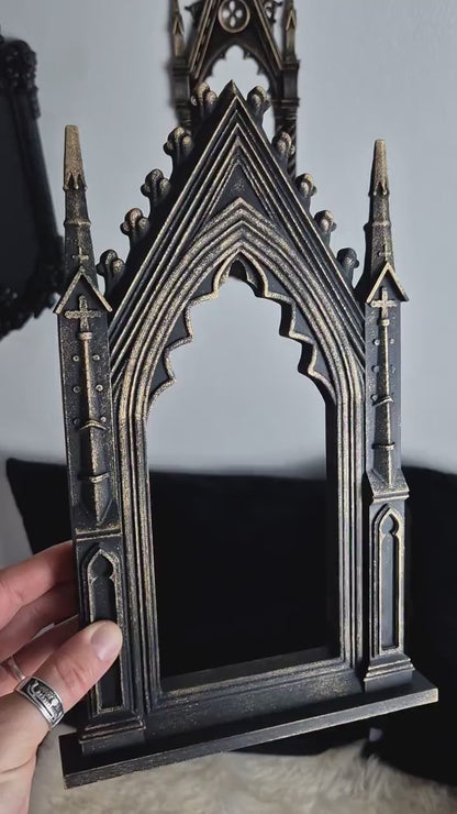 Gothic Cathedral Arch Wall Frame – 3D Printed Window Frame | Gothic Decor, Black or Hand Painted Gold/Silver | Gothic Revival Shelf Accent